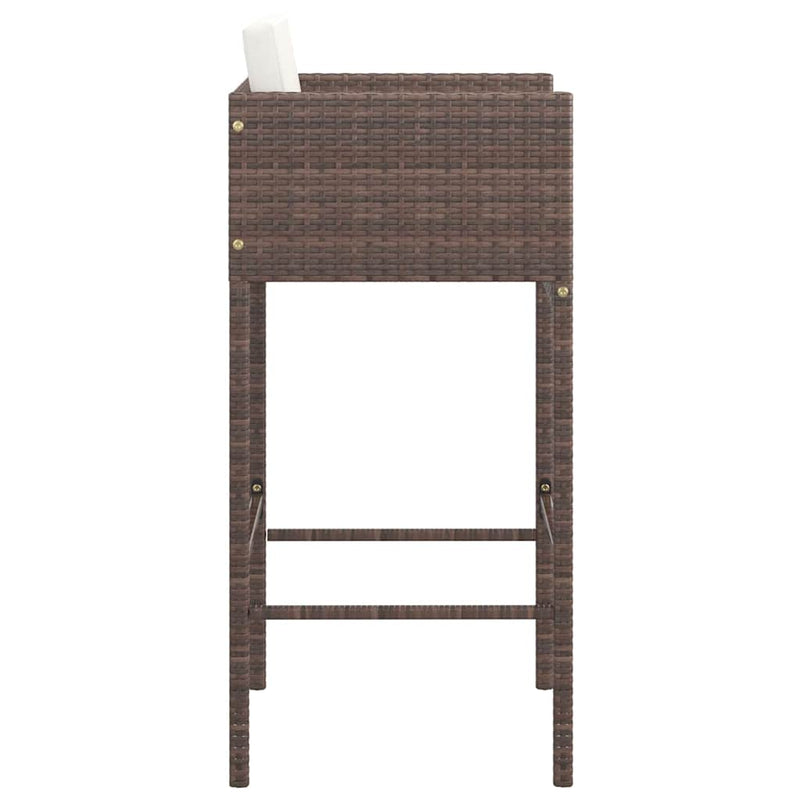 vidaXL Bar Stools 2 pcs with Cushions Brown Poly Rattan