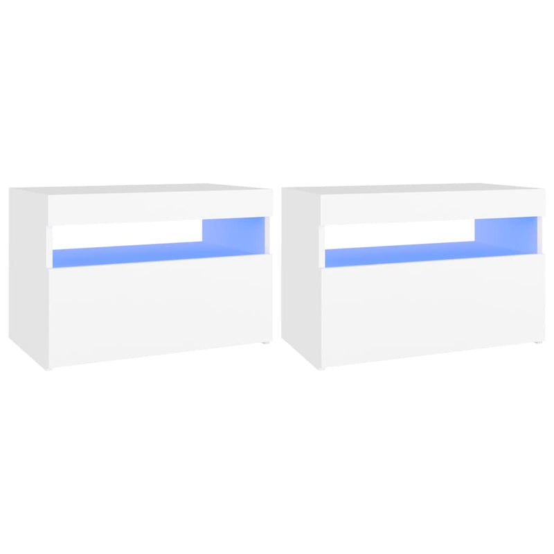 vidaXL Bedside Cabinet & LED Lights 2 pcs White 60x35x40 cm Engineered Wood