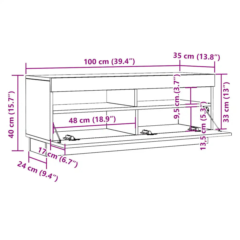 TV Cabinet with LED Lights White 200x35x40 cm