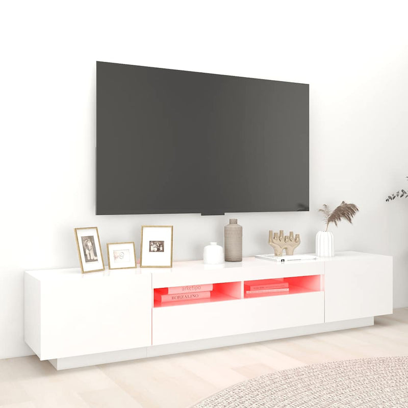 vidaXL TV Cabinet with LED Lights White 200x35x40 cm