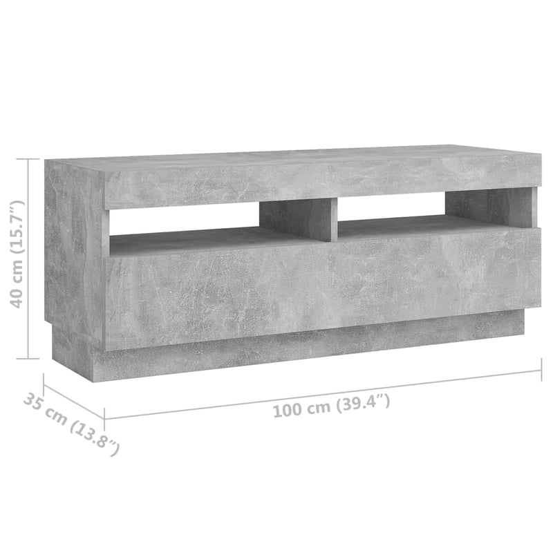TV Cabinet with LED Lights Concrete Grey 200x35x40 cm