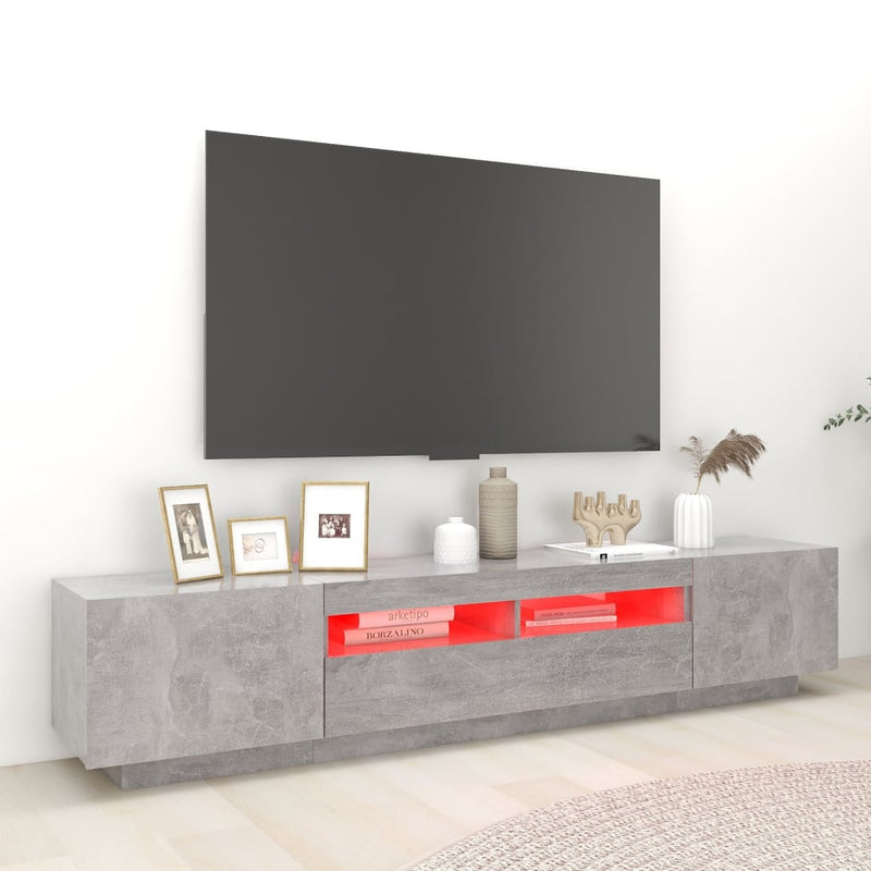 TV Cabinet with LED Lights Concrete Grey 200x35x40 cm