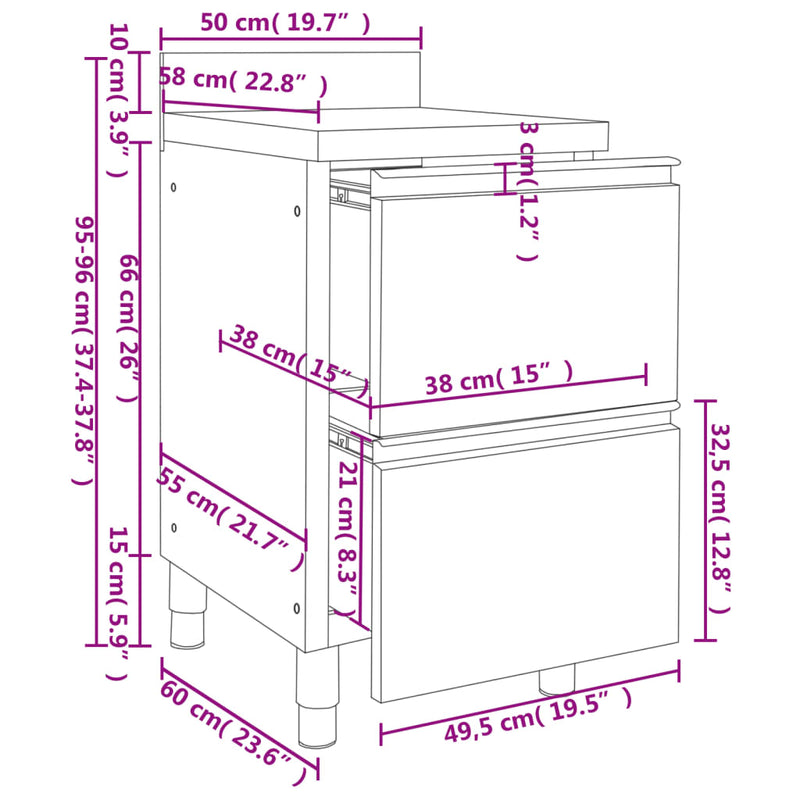 vidaXL Commercial Kitchen Cabinets with 2 Drawers 2 pcs 50x60x96 cm