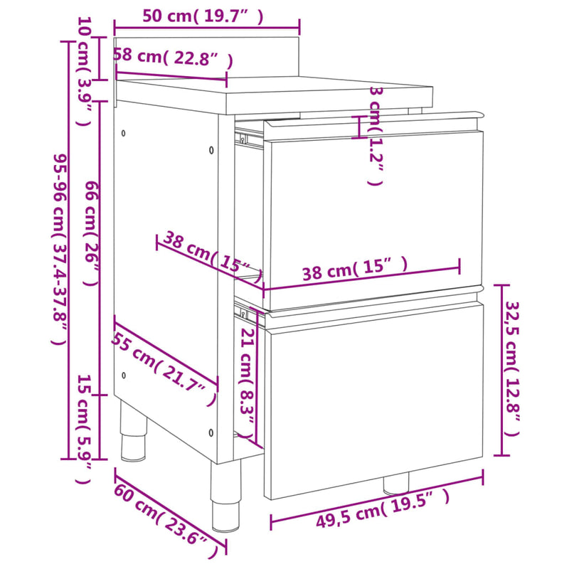 vidaXL Commercial Kitchen Cabinets 2 pcs 50x60x96 cm Stainless Steel