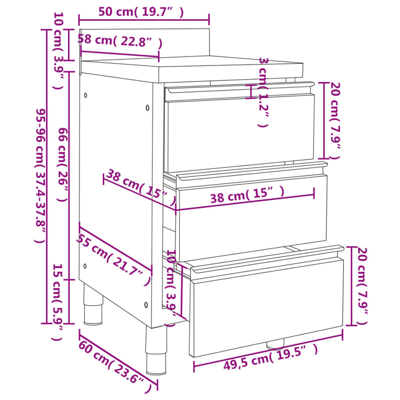 vidaXL Commercial Kitchen Cabinets with 3 Drawers 2 pcs 50x60x96 cm