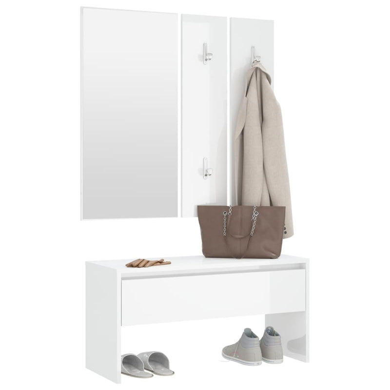 vidaXL Hallway Furniture Set High Gloss White Engineered Wood