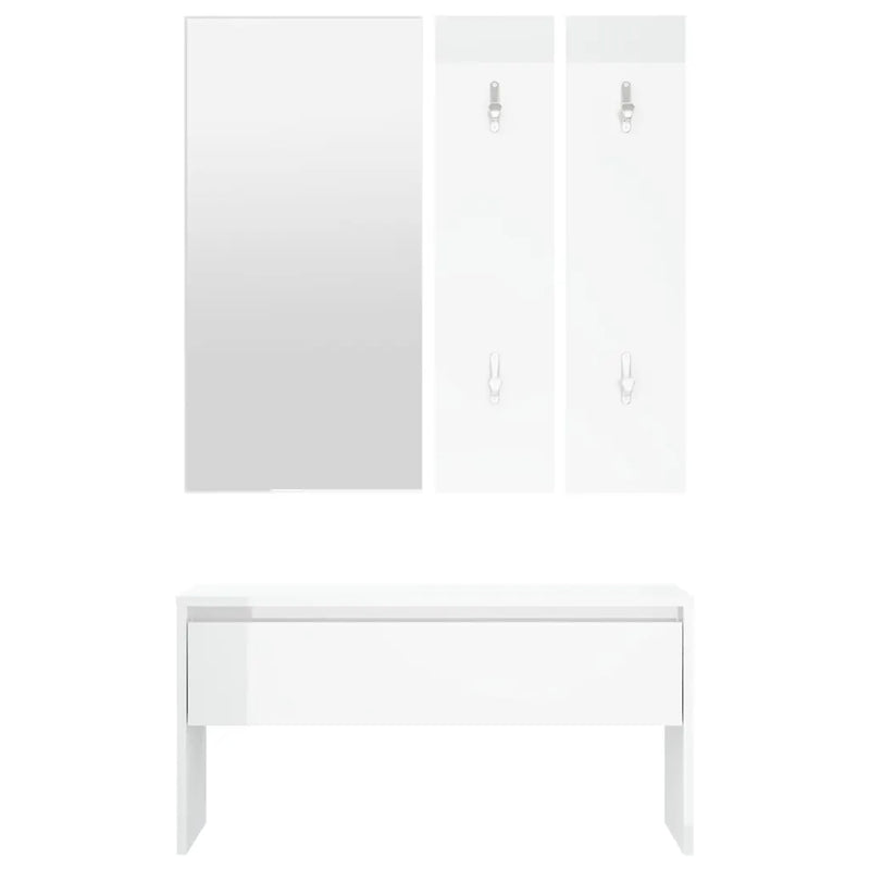 Hallway Furniture Set High Gloss White Engineered Wood