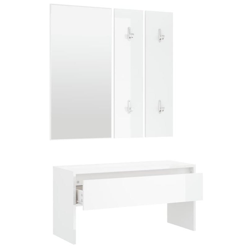vidaXL Hallway Furniture Set High Gloss White Engineered Wood