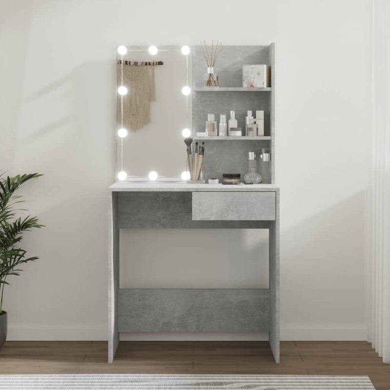 Dressing Table with LED Concrete Grey 74.5x40x141 cm