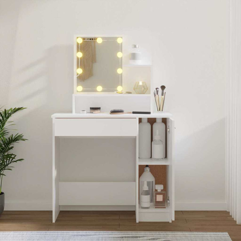 vidaXL Dressing Table with LED White 86.5x35x136 cm