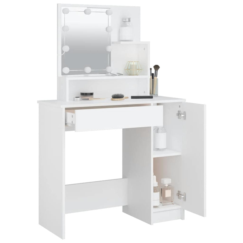 vidaXL Dressing Table with LED White 86.5x35x136 cm