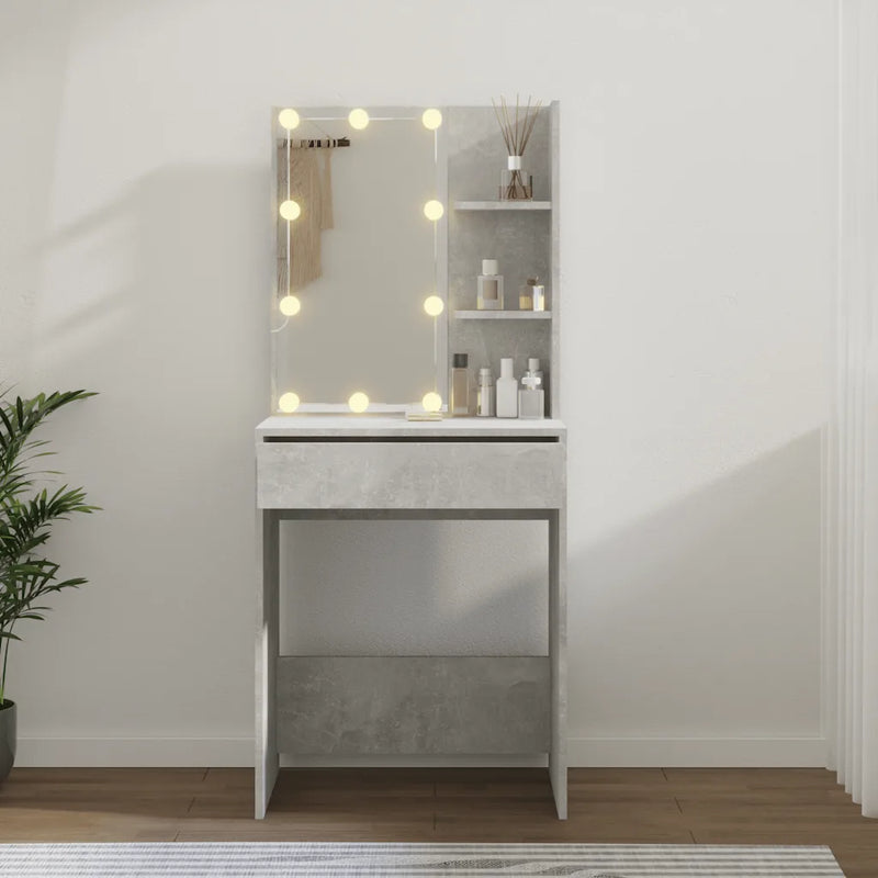 Dressing Table with LED Concrete Grey 60x40x140 cm