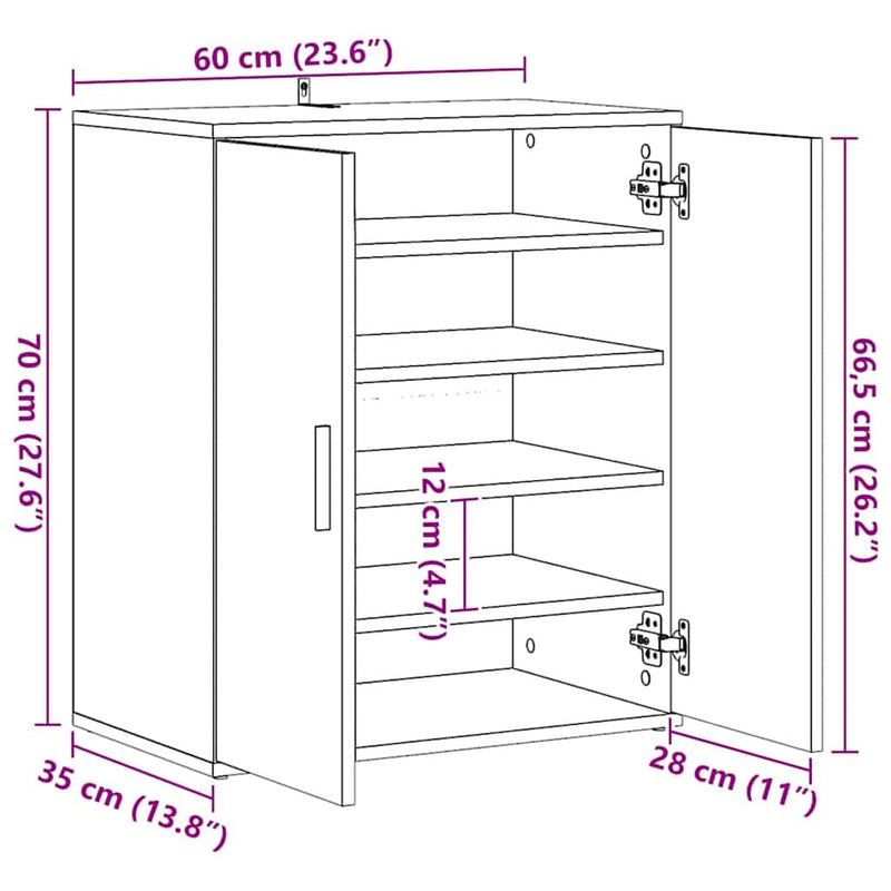 vidaXL Shoe Cabinet White 60x35x70 cm Engineered Wood