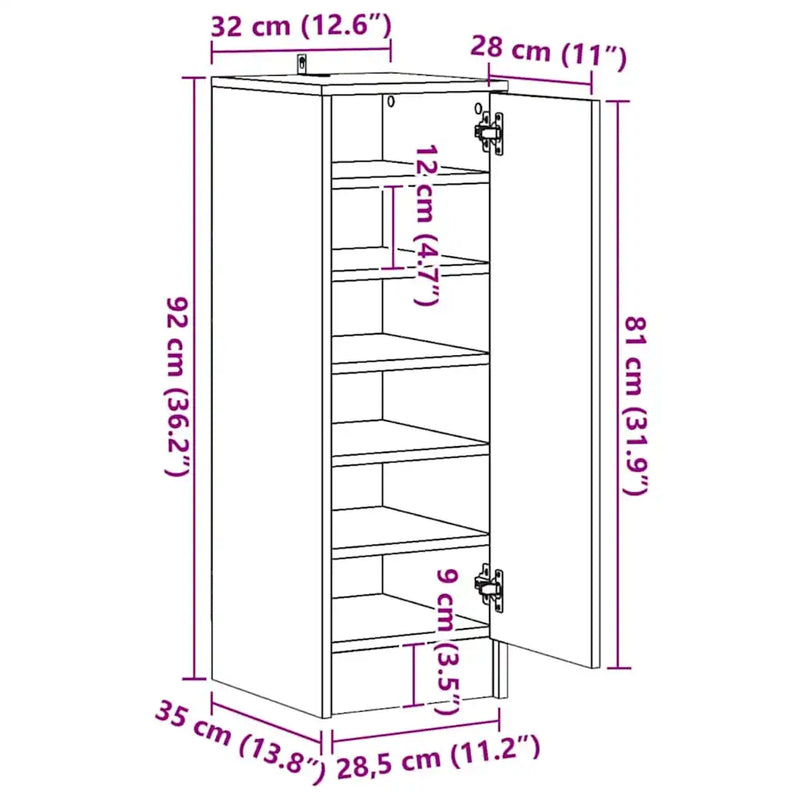 Shoe Cabinet White 32x35x92 cm Engineered Wood