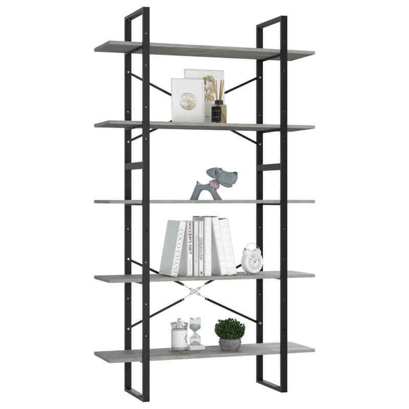 vidaXL 5-Tier Book Cabinet Concrete Grey 100x30x175 cm Engineered Wood