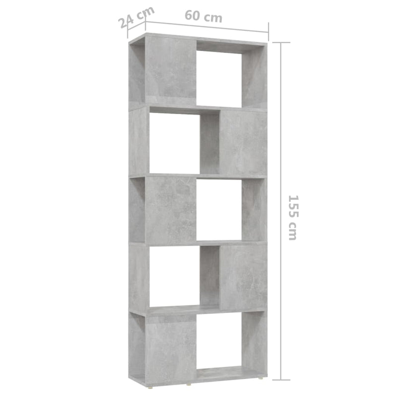 vidaXL Book Cabinet Room Divider Concrete Grey 60x24x155 cm