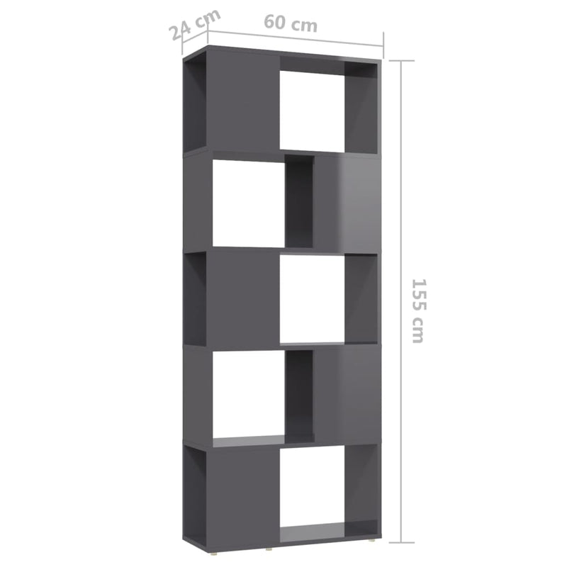 vidaXL Book Cabinet Room Divider High Gloss Grey 60x24x155 cm