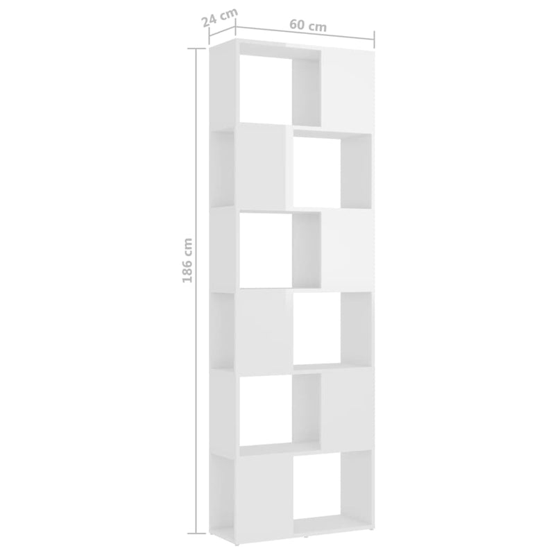 vidaXL Book Cabinet Room Divider High Gloss White 60x24x186 cm