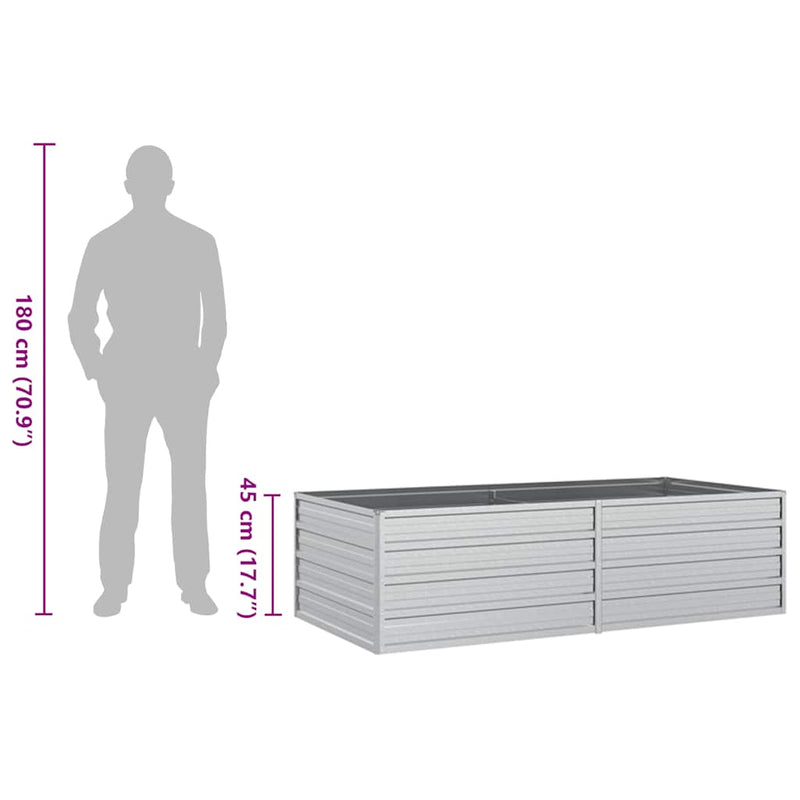 vidaXL Garden Raised Bed 160x80x45 cm Galvanized Steel Silver
