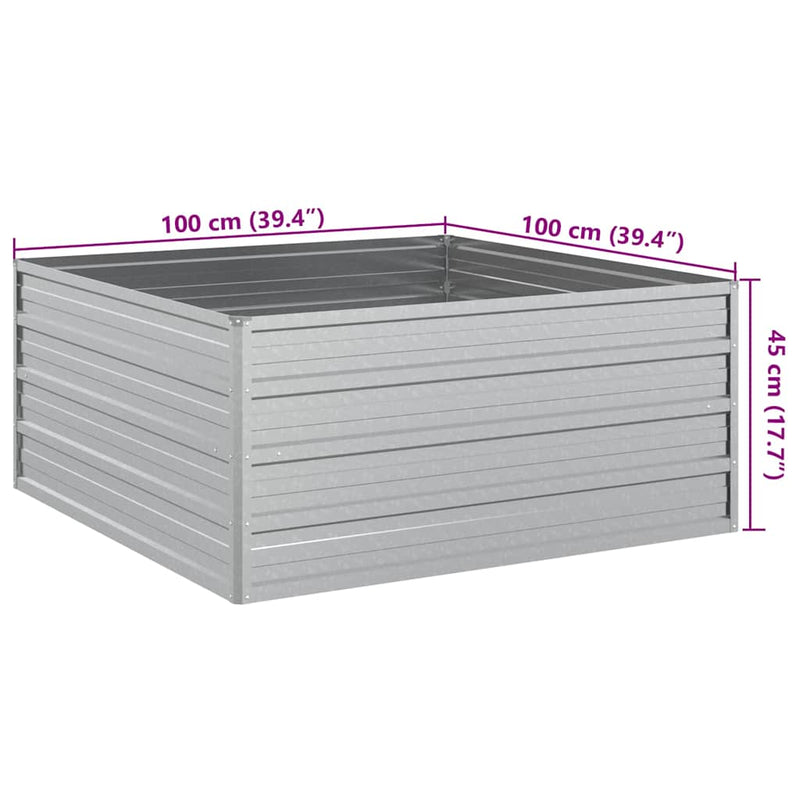 vidaXL Garden Raised Bed 100x100x45 cm Galvanized Steel Silver