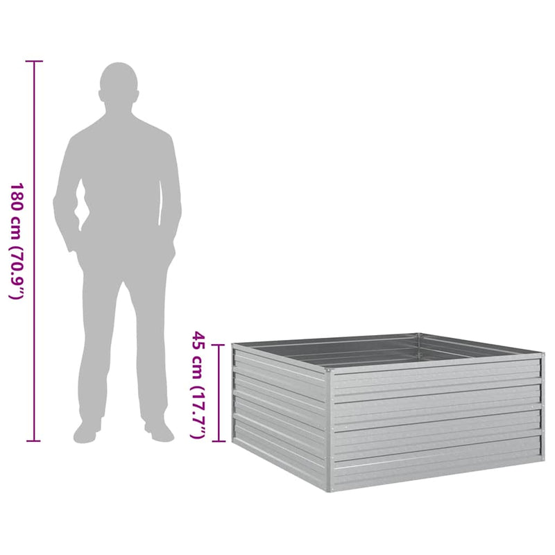 vidaXL Garden Raised Bed 100x100x45 cm Galvanized Steel Silver