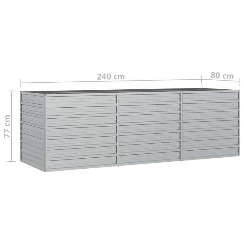 vidaXL Garden Raised Bed 240x80x77 cm Galvanized Steel Silver