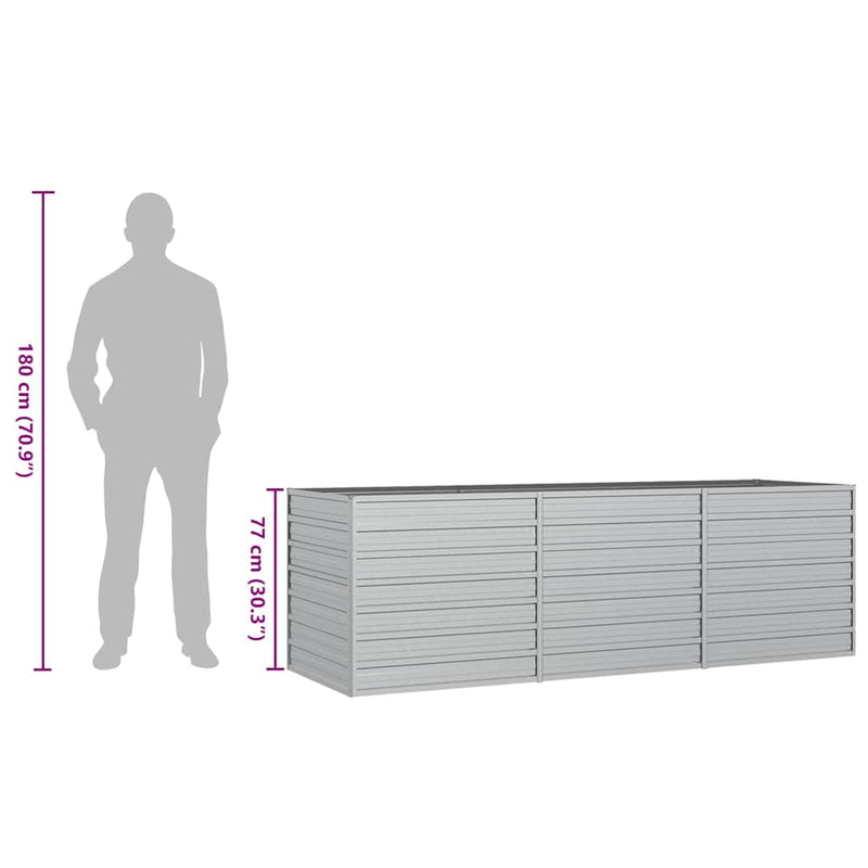vidaXL Garden Raised Bed 240x80x77 cm Galvanized Steel Silver