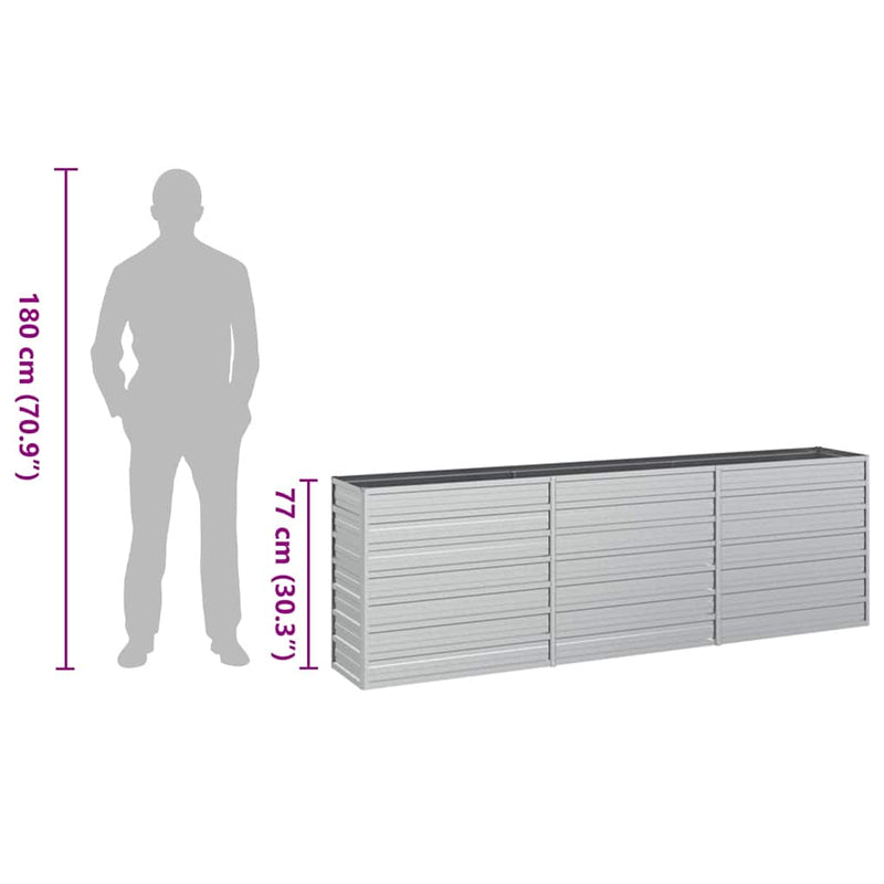 vidaXL Garden Raised Bed 240x40x77 cm Galvanized Steel Silver