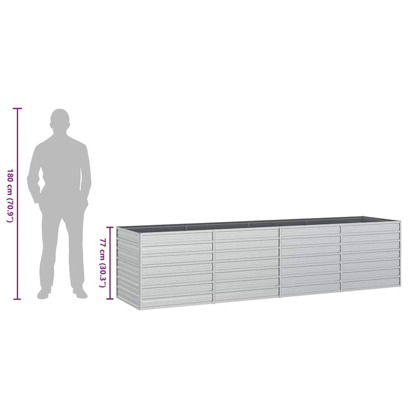 vidaXL Garden Raised Bed 320x80x77 cm Galvanized Steel Silver