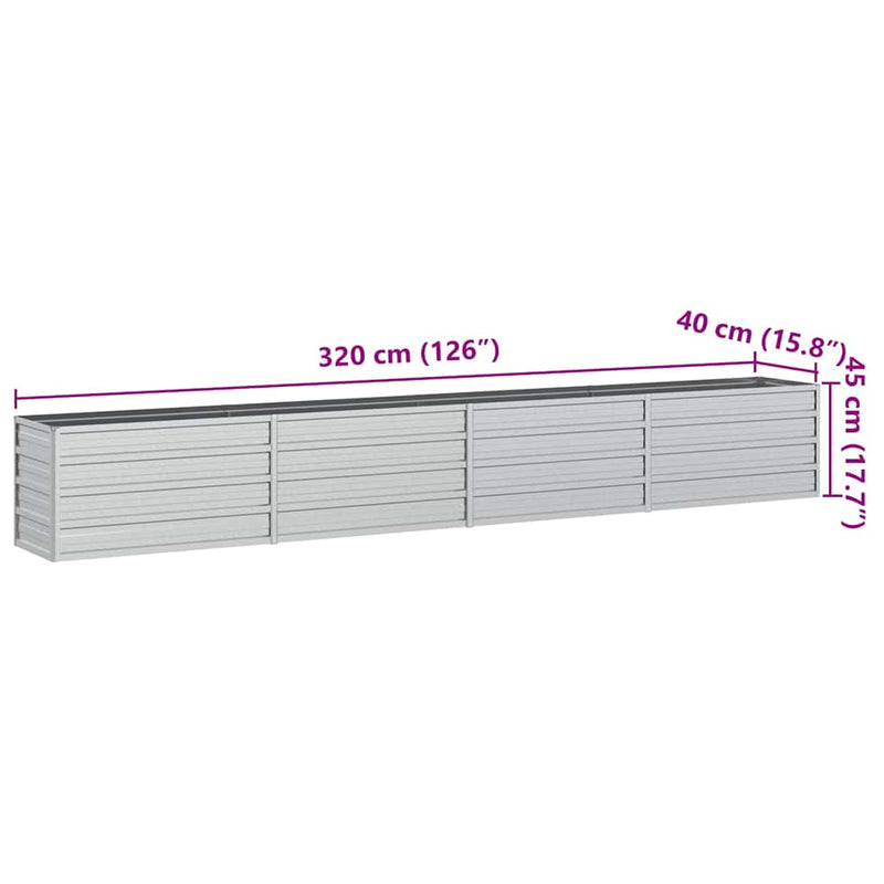 vidaXL Garden Raised Bed 320x40x45 cm Galvanized Steel Silver