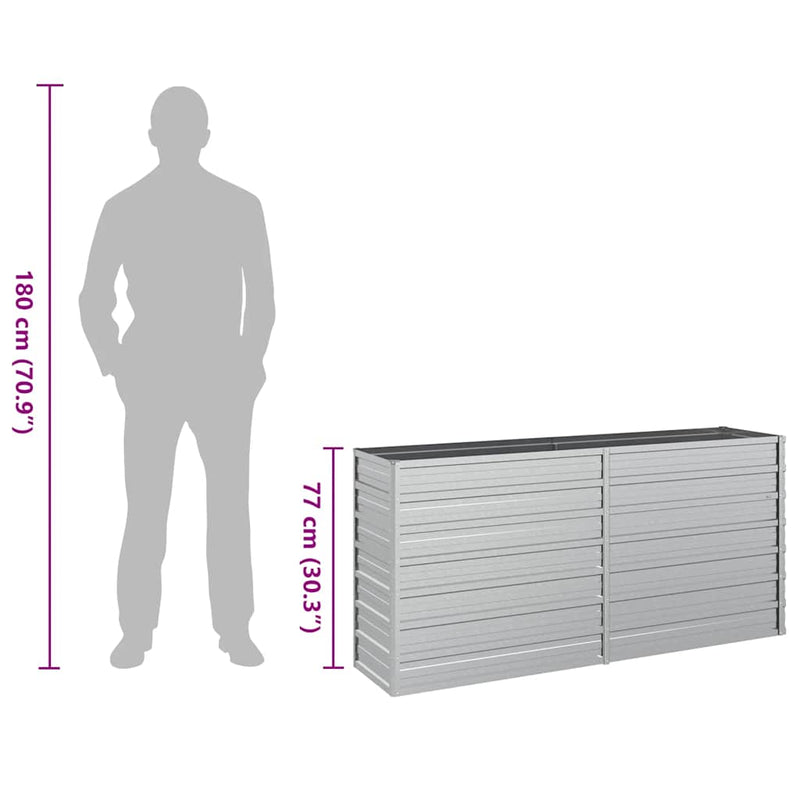 vidaXL Garden Raised Bed 160x40x77 cm Galvanized Steel Silver