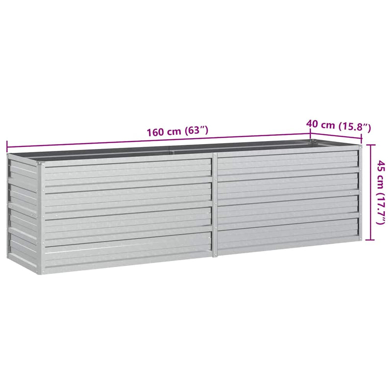 vidaXL Garden Raised Bed 160x40x45 cm Galvanized Steel Silver