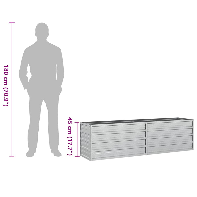 vidaXL Garden Raised Bed 160x40x45 cm Galvanized Steel Silver