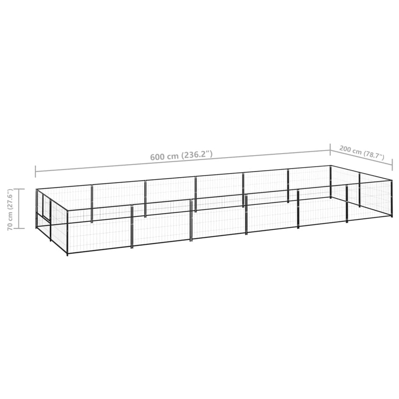 vidaXL Dog Kennel Black 12 m² Steel