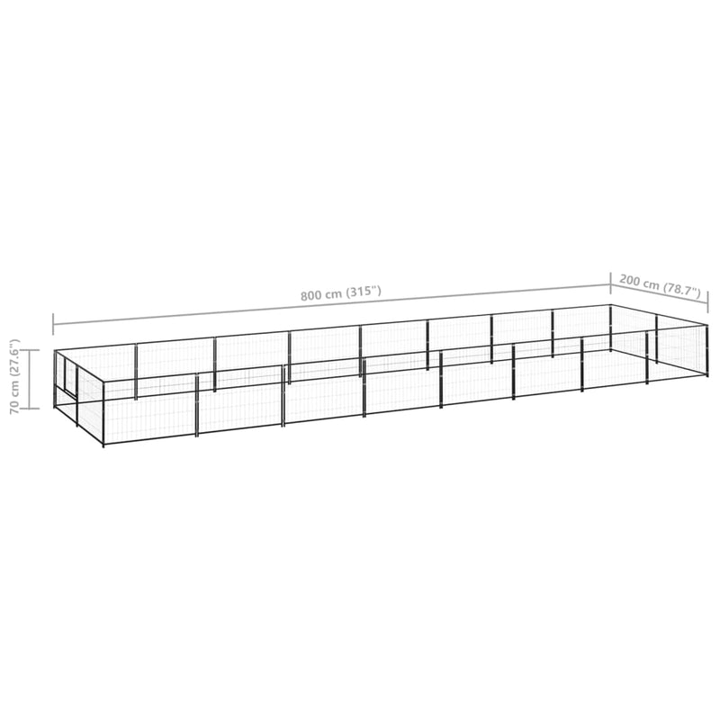 vidaXL Dog Kennel Black 16 m² Steel