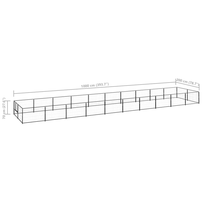 vidaXL Dog Kennel Black 20 m² Steel