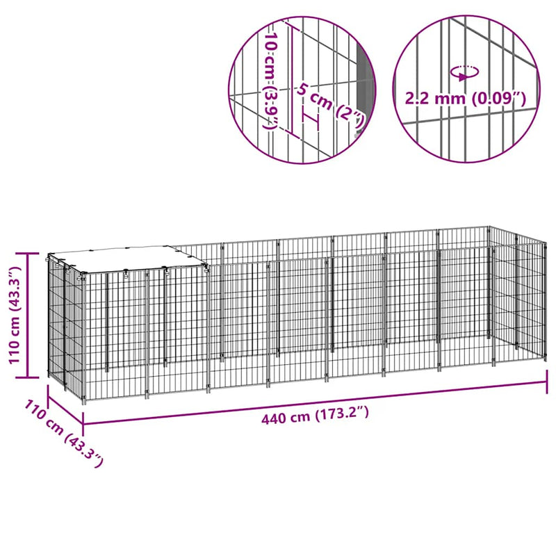 vidaXL Dog Kennel Black 4.84 m² Steel