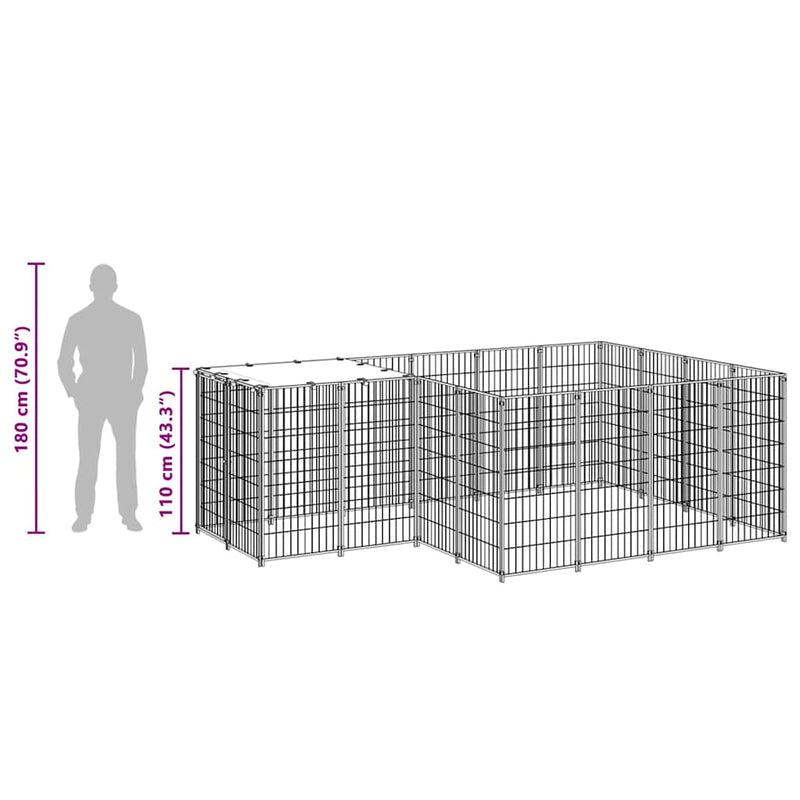 vidaXL Dog Kennel Black 6.05 m² Steel