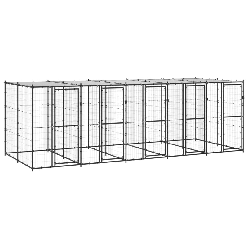 vidaXL Outdoor Dog Kennel Steel with Roof 12.1 m²