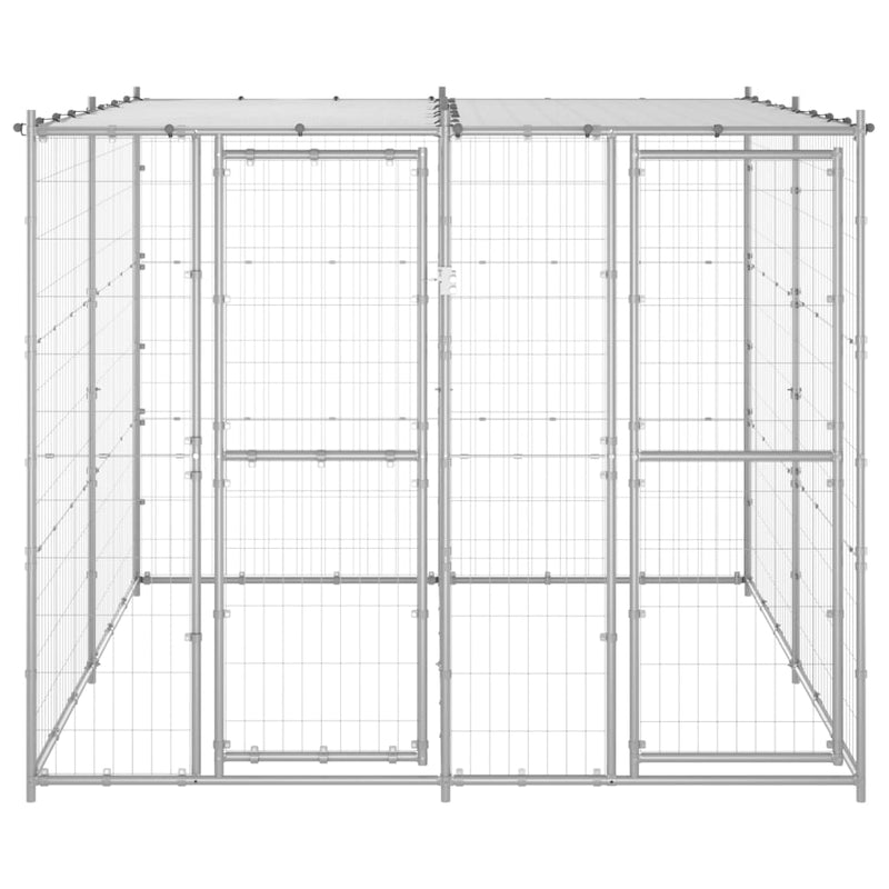 vidaXL Outdoor Dog Kennel Galvanised Steel with Roof 4.84 m²