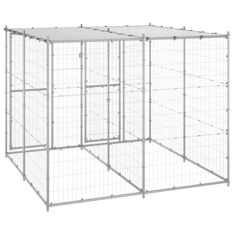 vidaXL Outdoor Dog Kennel Galvanised Steel with Roof 4.84 m²