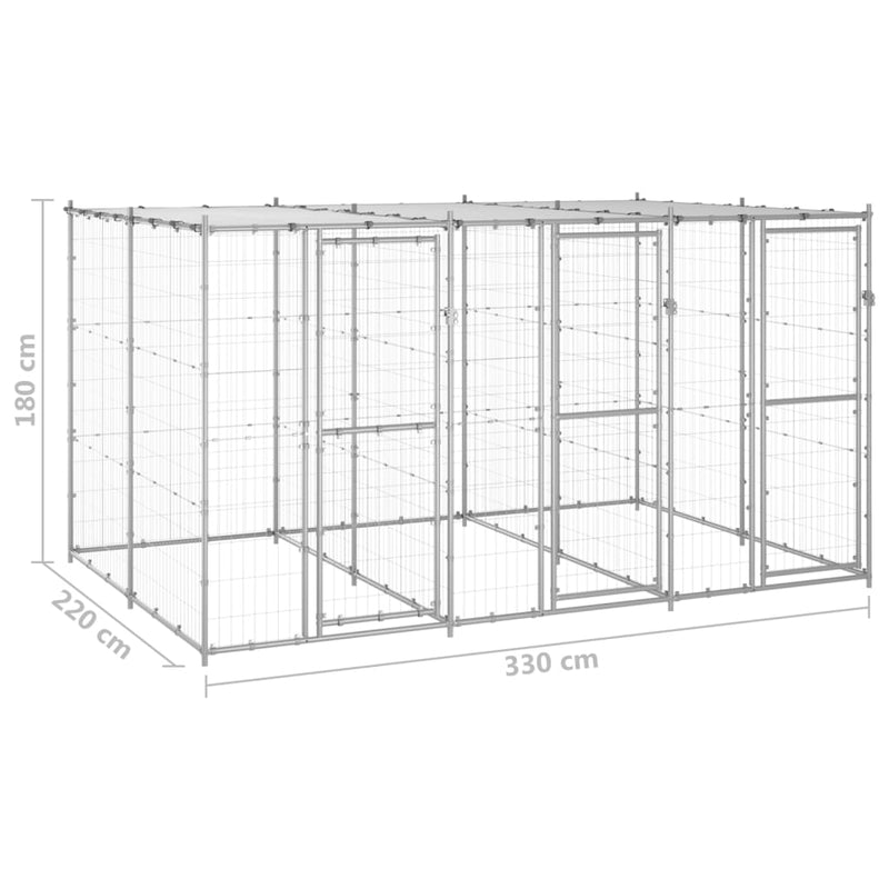 vidaXL Outdoor Dog Kennel Galvanised Steel with Roof 7.26 m²