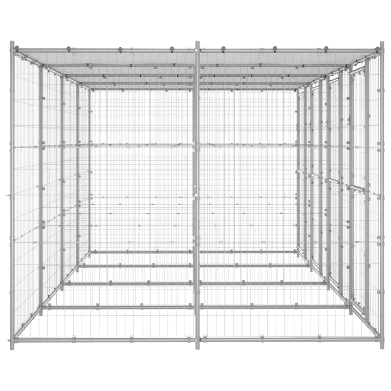 vidaXL Outdoor Dog Kennel Galvanised Steel with Roof 9.68 m²