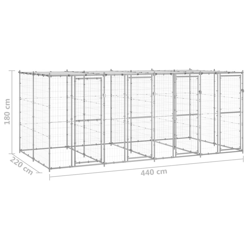 vidaXL Outdoor Dog Kennel Galvanised Steel with Roof 9.68 m²