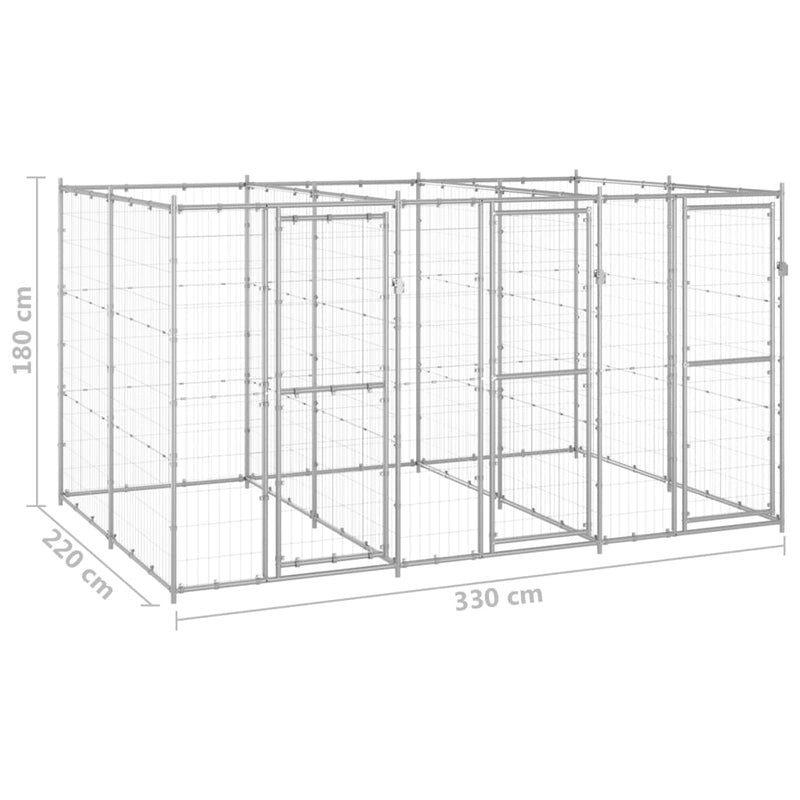 vidaXL Outdoor Dog Kennel Galvanised Steel 7.26 m²