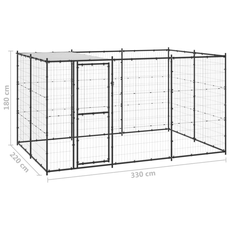 vidaXL Outdoor Dog Kennel Steel with Roof 7.26 m²