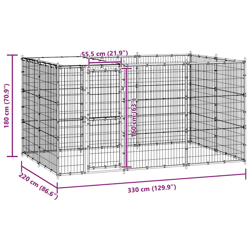 vidaXL Outdoor Dog Kennel Steel with Roof 7.26 m²