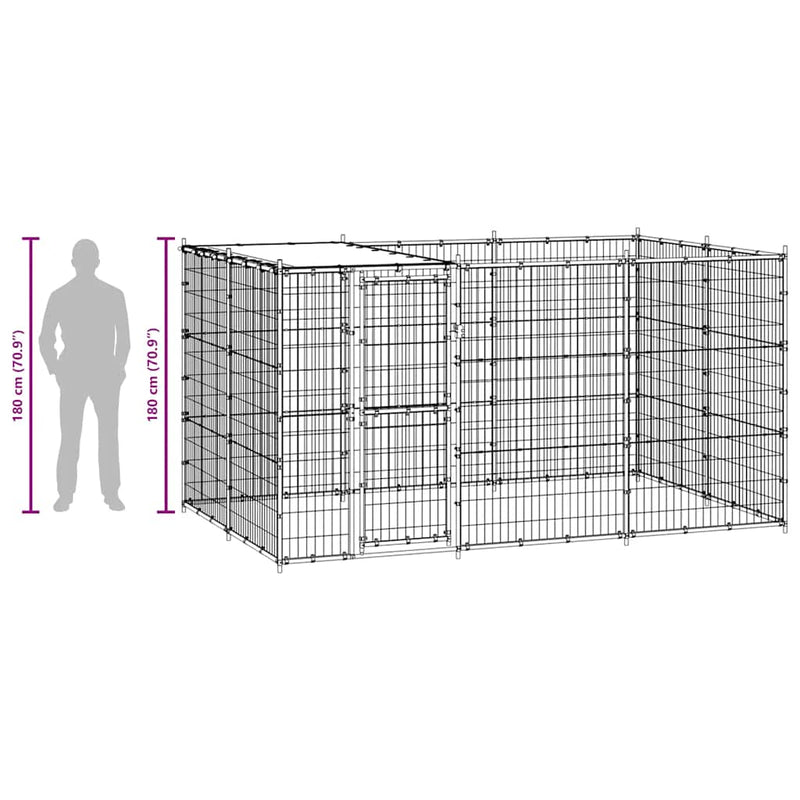 vidaXL Outdoor Dog Kennel Steel with Roof 7.26 m²