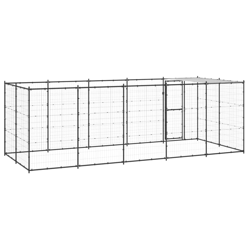 vidaXL Outdoor Dog Kennel Steel with Roof 12.1 m²