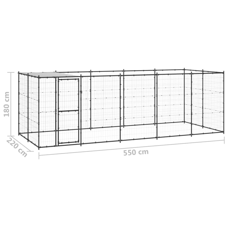 vidaXL Outdoor Dog Kennel Steel with Roof 12.1 m²